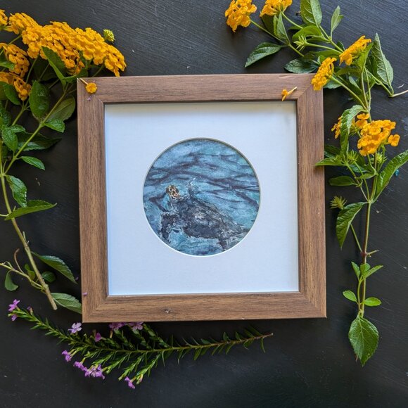 Honu I - Framed and Matted Small Giclee Watercolor Print of Sea Turtle - Picture 1 of 4